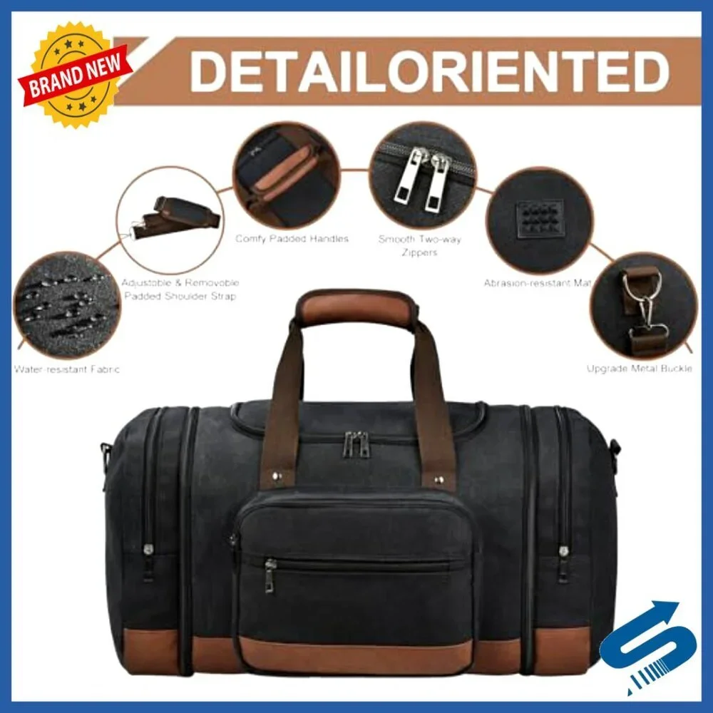 Canvas Travel Duffel Bag Expandable Carry On Luggage Multi Pocket Design